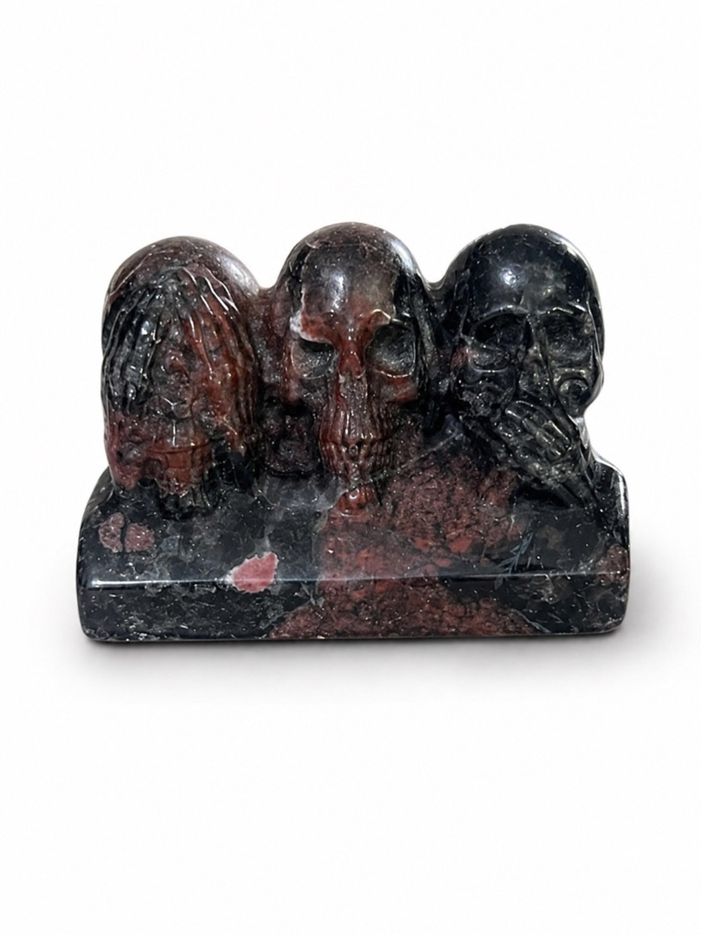 Garnet Three Skulls Sculpture